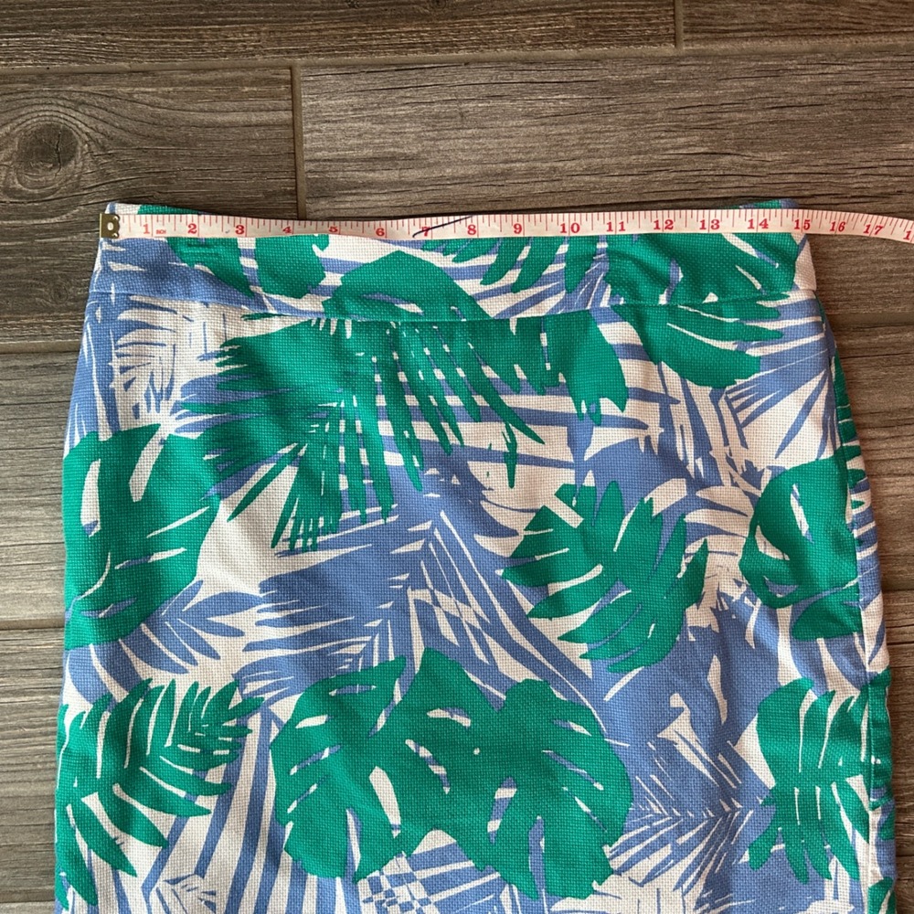 Ann Taylor LOFT Tropical Palm Leaf Print Beach Preppy Mini Skirt Green Blue Sz 4 - Picture 3 of 5